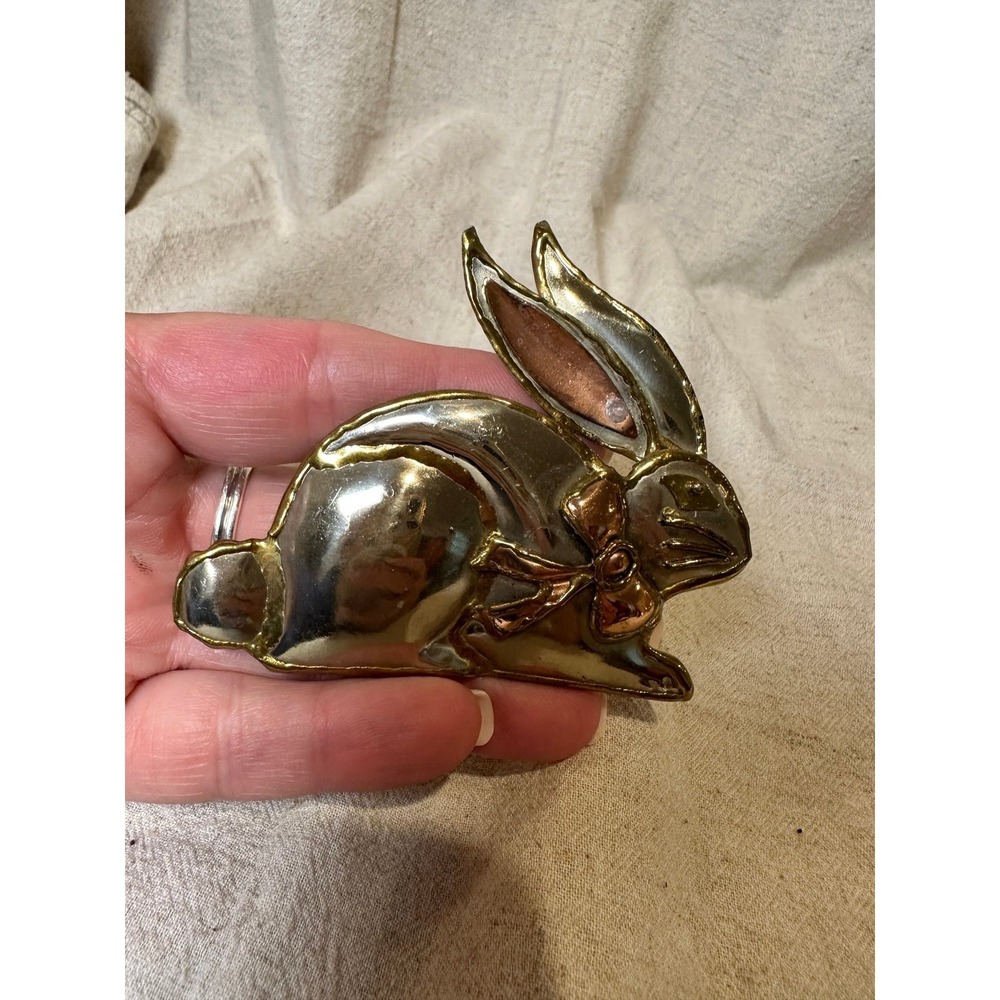 Artisan Bunny Brass and Copper Pendant/Brooch